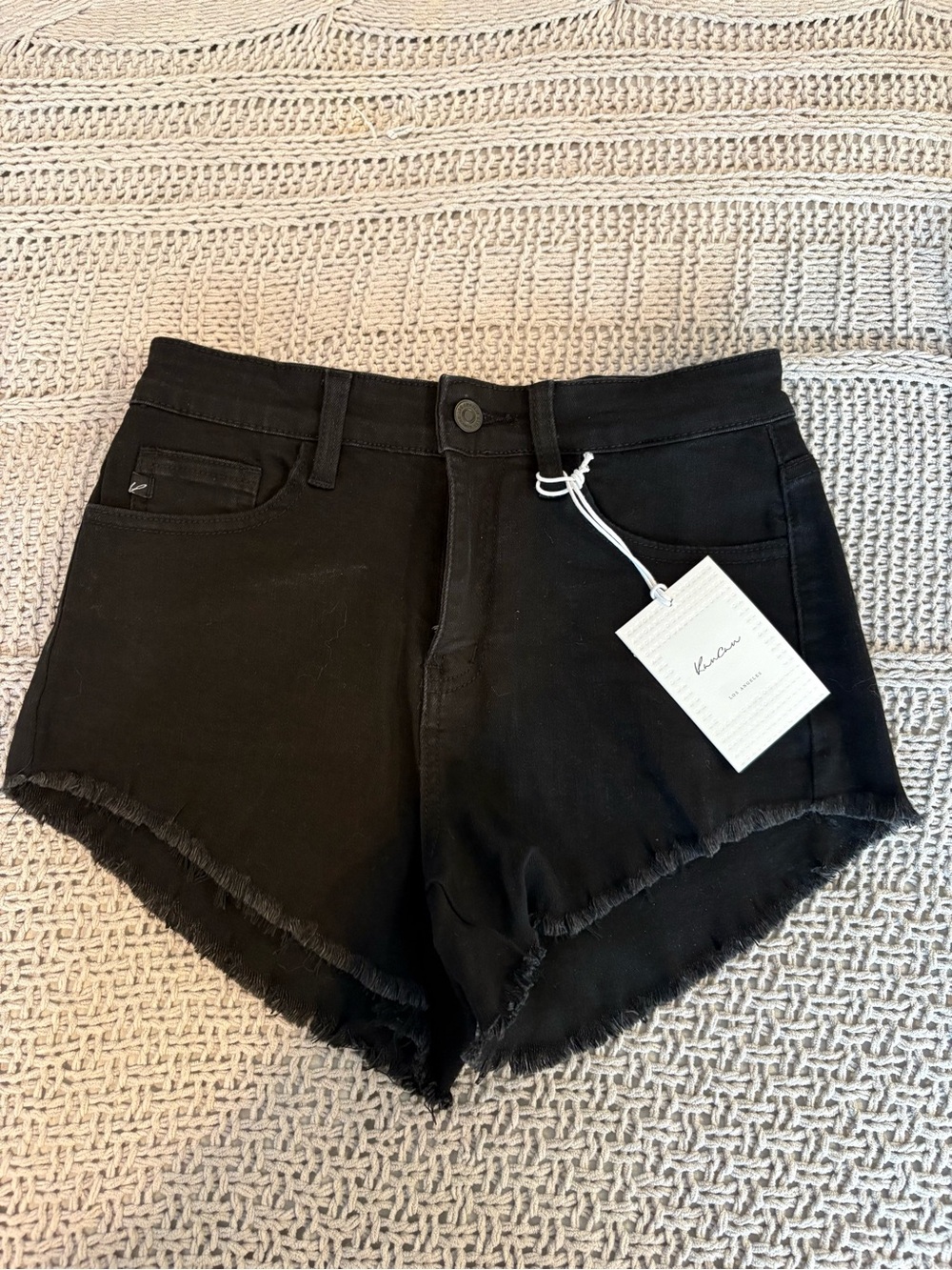 KanCan Black Frayed Hem High-Rise Denim Shorts